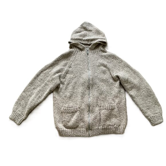 Vintage Hand Knit Hooded Cardigan Zip Up Sweater Jacket Beige Heather XL - Picture 5 of 5